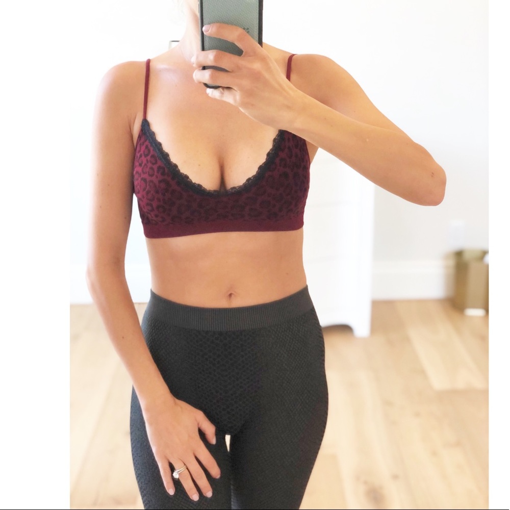 LAGUNA Burgundy Leopard Lace Trim Bralette - Picture 3 of 9